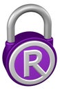 Concept: padlock with sign trademark. 3D rendering. Royalty Free Stock Photo