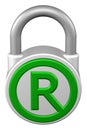 Concept: padlock with sign trademark. 3D rendering. Royalty Free Stock Photo
