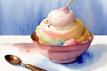 A Painting Of A Bowl Of Ice Cream With A Spoon. Generative AI