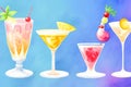 A Painting Of Four Different Types Of Drinks. Generative AI