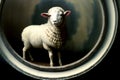 A Painting Of A Sheep In A Round Frame. Generative AI