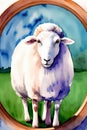 A Painting Of A Sheep Standing In A Field. Generative AI