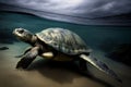 A Painting Of A Turtle Swimming In The Ocean. Generative AI