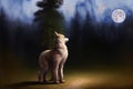A Painting Of A Wolf Looking Up At The Moon. Generative AI
