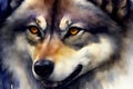 A Painting Of A Wolf With Orange Eyes. Generative AI