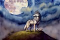 A Painting Of A Wolf Standing On Top Of A Hill. Generative AI