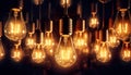 This concept pairs old style lightbulbs, such as vintage Edison bulbs, with the power of creative thinking and innovative ideas. Royalty Free Stock Photo