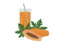 A concept of papaya juice. A glass of tropical pawpaw for healthy lifestyle. Smoothie bar menu. Flat vector isolated.