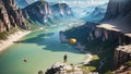 Parachuting Over Scenic Landscape.AI Generated