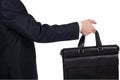 Concept of partnership and teamwork . Businessman sends a briefcase on a white background