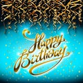 Concept party on blue dark background top view happy birthday gold confetti vector - modern flat design style Royalty Free Stock Photo