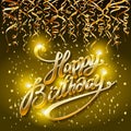 Concept party on dark background top view happy birthday gold confetti vector - modern flat design style Royalty Free Stock Photo