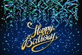 Concept party on dark blue background top view happy birthday confetti vector - modern flat design style Royalty Free Stock Photo