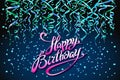 Concept party on dark blue background top view happy birthday confetti vector - modern flat design style Royalty Free Stock Photo