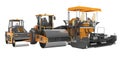 Concept paver large construction roller and small road roller 3d rendering on white background no shadow Royalty Free Stock Photo