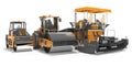 Concept paver large construction roller and small road roller 3d rendering on white background with shadow Royalty Free Stock Photo