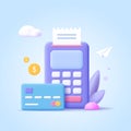 Concept of payment processing. Financial transactions, bank card, terminal for buying process, monetary currencies. Royalty Free Stock Photo