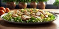 Lovely and beautiful salad seasoned with sliced chicken. ai generated