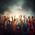 concept people coming together is beautifully illustrated with arms reaching up in unity. In this powerful image, individuals from