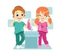 Concept Of Personal Hygiene Procedures. Happy Cheerful Children Are Washing In The Bathroom. Portrait of Beautiful Kids