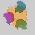 Concept of personality diversity. two contours and silhouettes of a male and female face Royalty Free Stock Photo