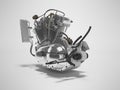 Concept petrol engine motorcycle two cylinder gear box 3d renderer on gray background with shadow