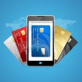 Concept of Phone Pay with Credit Plastic Card. Vector