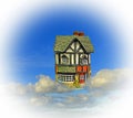 Dream home property floating in clouds sky blue housing market future success family houses house cottage buy sell selling renting