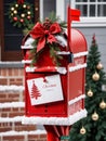 Photo Of Christmas Festive Mailbox With Cards. Generative AI