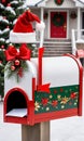 Photo Of Christmas Festive Mailbox With Cards. Generative AI