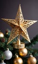 Photo Of Christmas Golden Star Tree Toppe. Generative AI Royalty Free Stock Photo