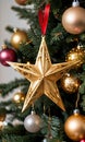 Photo Of Christmas Golden Star Tree Toppe. Generative AI Royalty Free Stock Photo