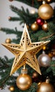 Photo Of Christmas Golden Star Tree Topper. Generative AI Royalty Free Stock Photo