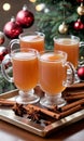 Photo Of Christmas Mugs Of Spiced Cider On A Tra. Generative AI