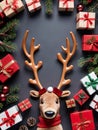 Photo Of Christmas Reindeer Antlers Beside A Pile Of Gifts. Generative AI