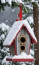 Photo Of Christmas Snow-Covered Birdhous. Generative AI