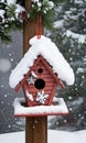 Photo Of Christmas Snow-Covered Birdhous. Generative AI