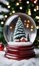 Photo Of Christmas Snow Globe With A Christmas Tree Insid. Generative AI