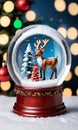 Photo Of Christmas Snow Globe With A Reindeer Insid. Generative AI