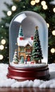 Photo Of Christmas Snow Globe With A Christmas Tree, Snowy Village, And Nutcracker Insid. Generative AI