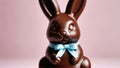 Photo Of A Closeup Of A Chocolate Easter Bunny With A Ribbon. Generative AI