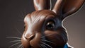 Photo Of A Closeup Of A Chocolate Easter Bunny With A Ribbon. Generative AI