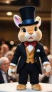 Photo Of A Dapper Cartoon Scene Of A Stuffed Rabbit Impressing The Crowd With Its Impressive Top Hat Collection At . Generative AI Royalty Free Stock Photo