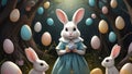 Photo Of The Easter Bunnys Wonderland Of Hidden Eggs. Generative AI