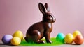Photo Of Easter Composition With Chocolate Bunny And Colorful Easter Eggseaster Composition With Chocolate Bunny An. Generative AI