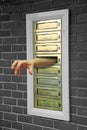 Horror grabbing hand through letterbox Royalty Free Stock Photo