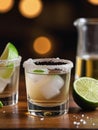 Photo Of Mexican Tequila Shots With Lime And Salt, Happy Hour, A Refreshing Drink To Enjoy At The Bar. Generative AI Royalty Free Stock Photo