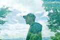 Concept photo: multiple exposure portrait of young man in hat