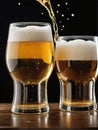 Photo Of Pair Of Beer Glasses Making A Toast, Beer Splash. Generative AI