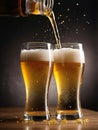 Photo Of Pair Of Beer Glasses Making A Toast, Beer Splash. Generative AI